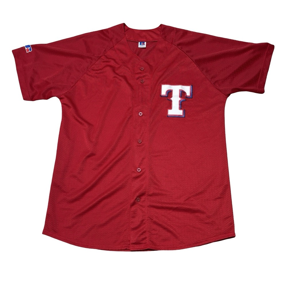 Vintage 90s Russell Athletic‎ x Texas Rangers Men's Knit Jersey Red Size Large